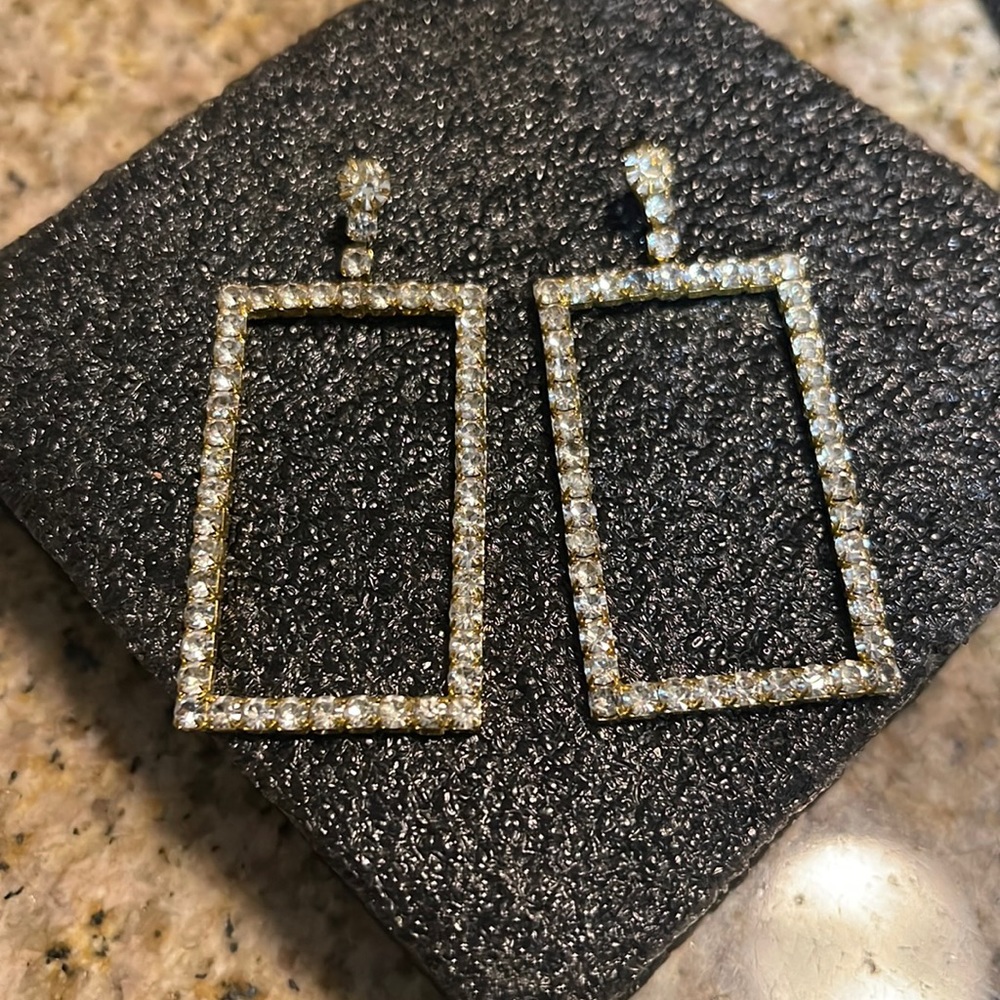 Pave Stone Rectangular Earrings - image 1